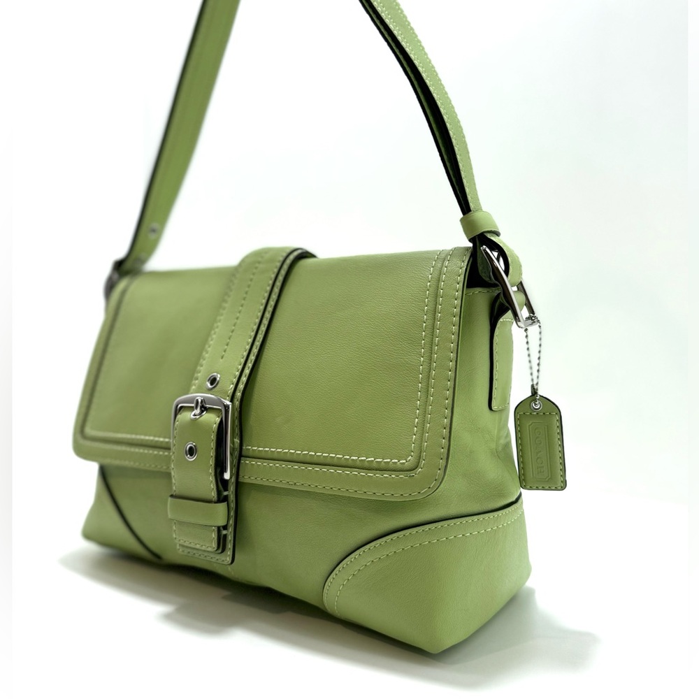 Vintage Coach Buckle Flap Shoulder Bag Soho Pistachio Green Leather F1196 - Picture 4 of 14